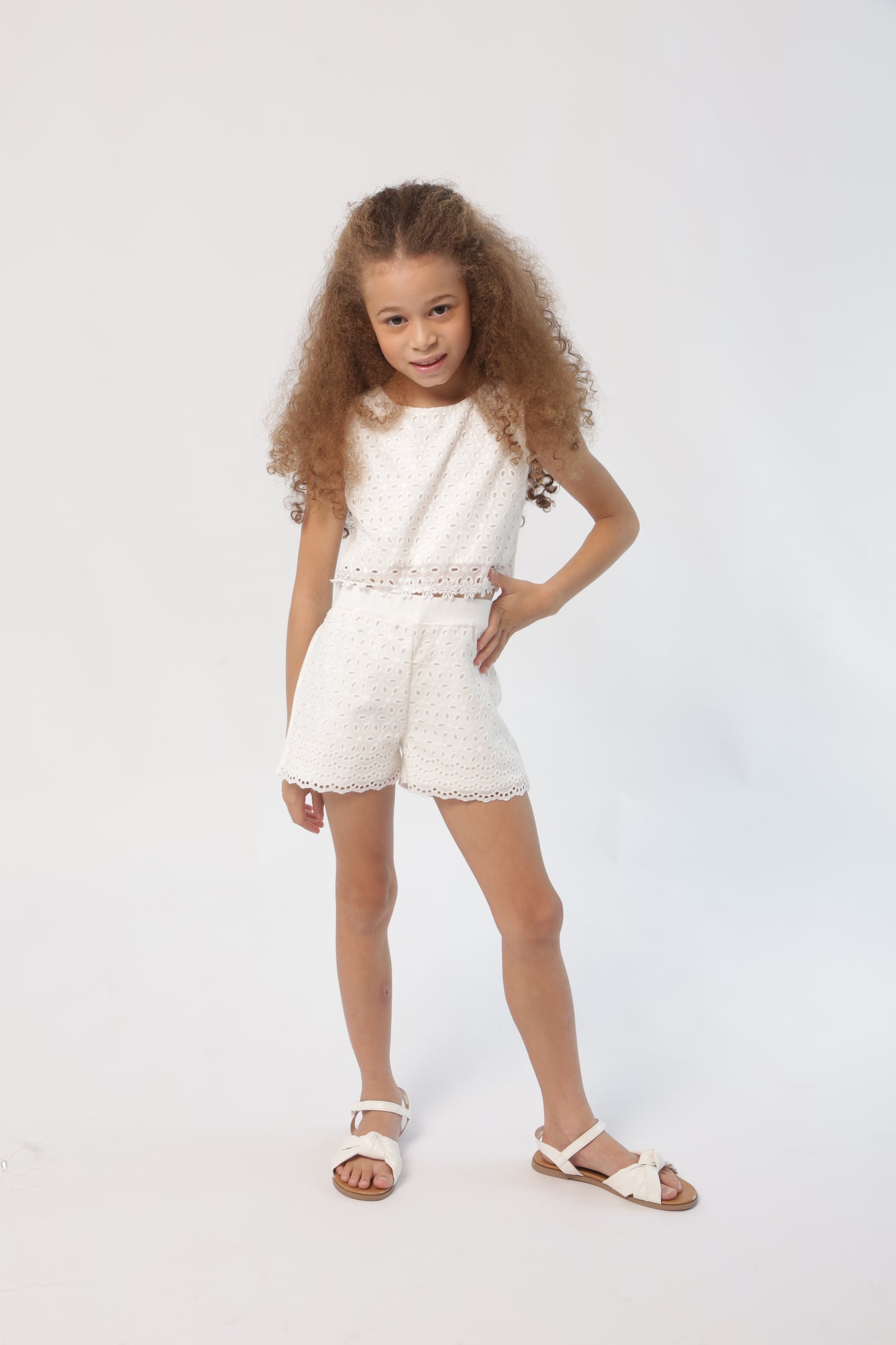 Lace Party Top + Short Set – White Eyelet