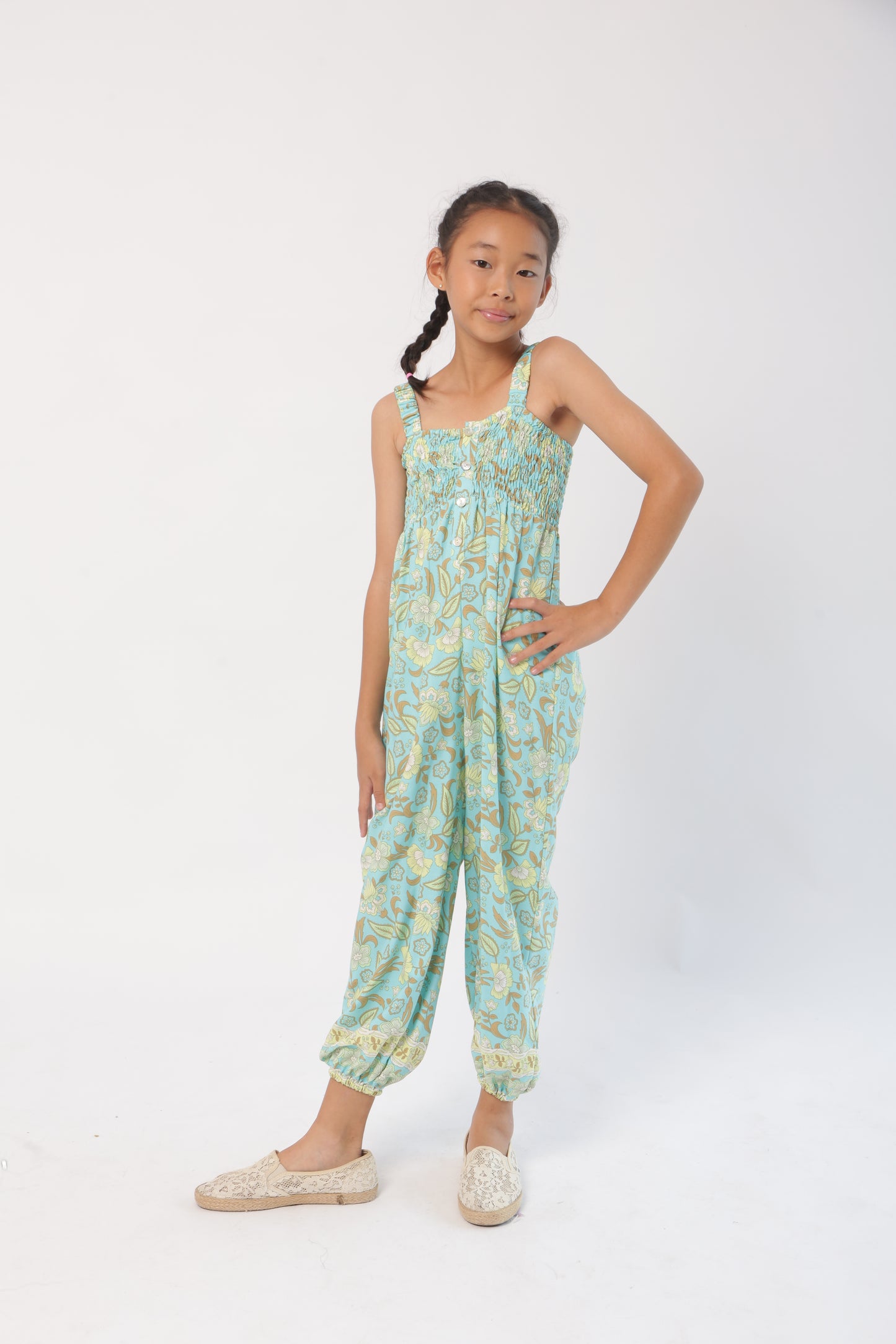 Aqua Batik Flower Romper