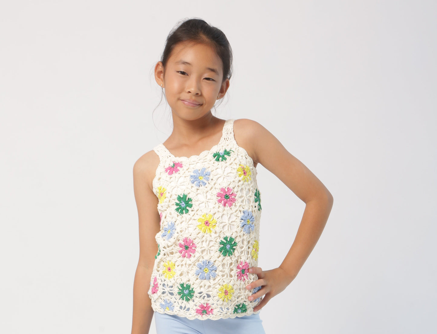 Hand-Crocheted Multi-Flower Top – Lined
