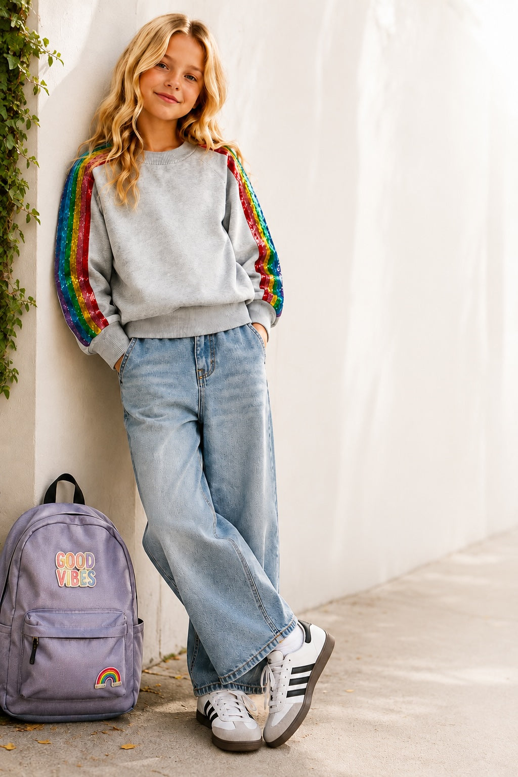 RAINBOW GLITTER STRIPE SWEATSHIRT
