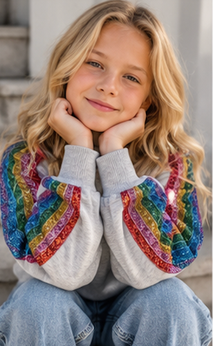 RAINBOW GLITTER STRIPE SWEATSHIRT