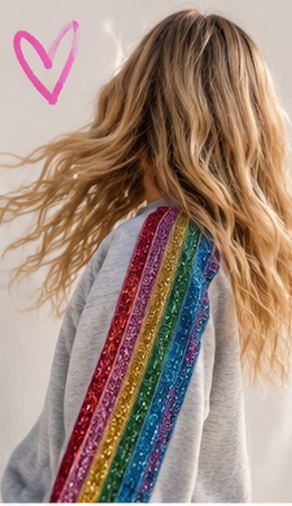 RAINBOW GLITTER STRIPE SWEATSHIRT