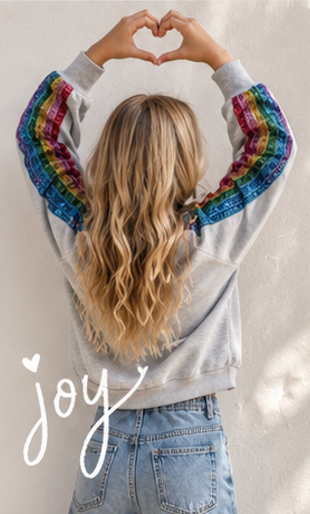 RAINBOW GLITTER STRIPE SWEATSHIRT