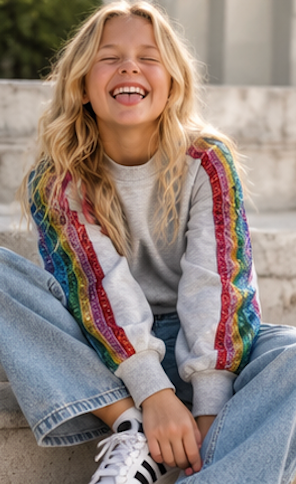 RAINBOW GLITTER STRIPE SWEATSHIRT